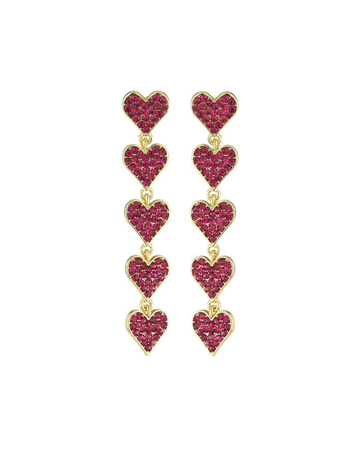 Linear Heart Dangle Earrings, Fuchsia