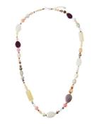 Long Mixed Semiprecious Gemstone & Pearl Beaded Necklace