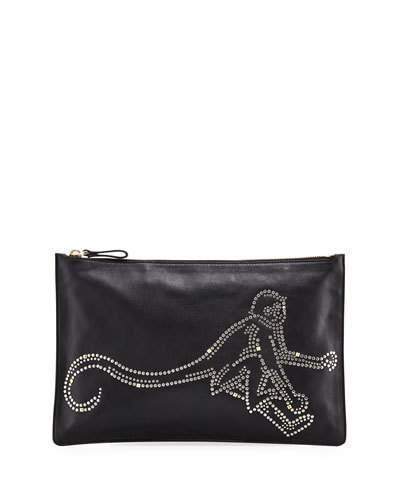 Leather Monkey-stud Clutch Bag