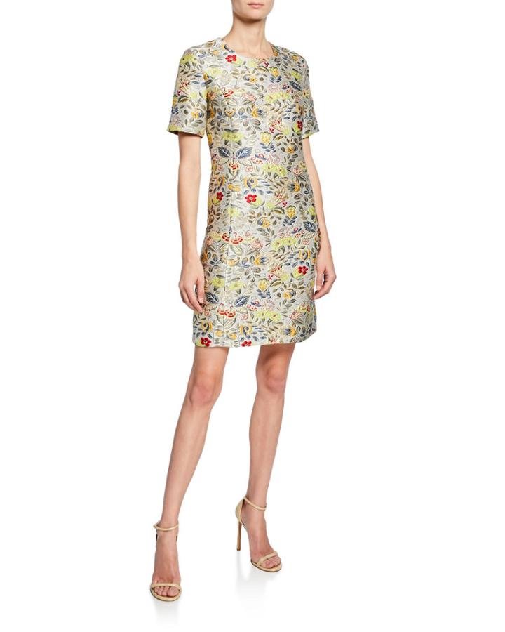 Floral Jacquard Short-sleeve Cocktail