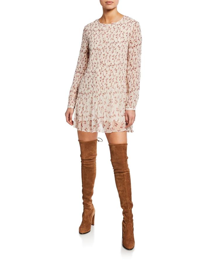 Floral-print Long-sleeve Smocked