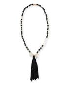 Long Black Agate Tassel Necklace