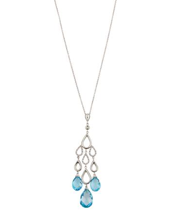 18k White Gold Topaz & Diamond Dangle Necklace