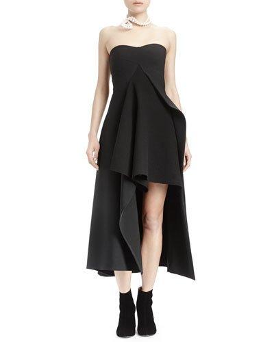 Strapless Split-front Asymmetric Gown, Black