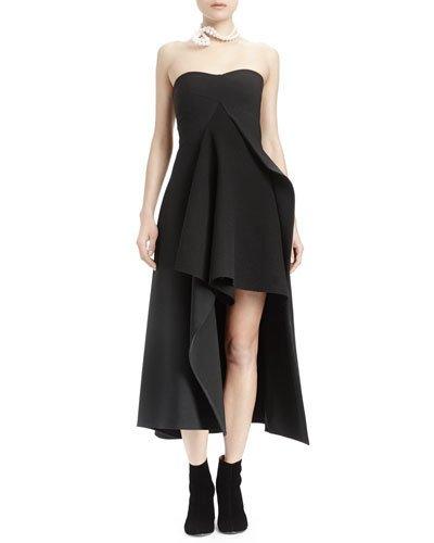 Strapless Split-front Asymmetric Gown, Black