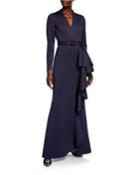 Long-sleeve Scuba Gown With Side Ruffle Detail