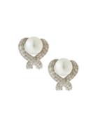 14k White Gold Diamond Helix & Pearl Earrings