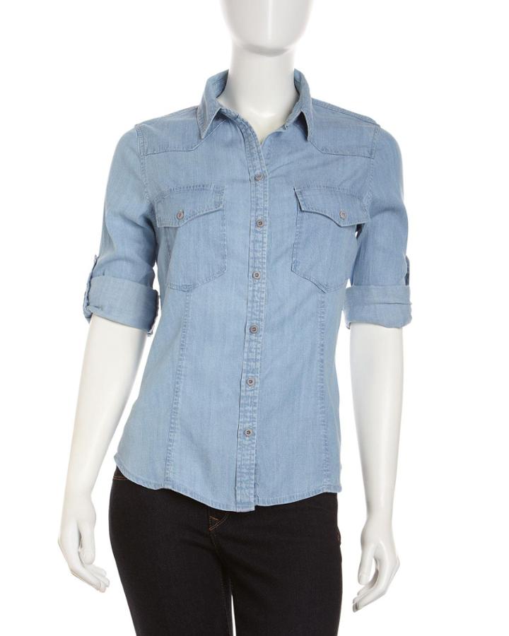 Velvet Heart Flap-pocket Chambray Shirt, Light Wash - (medium)
