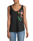 Scoop-neck Floral Embroidered Tank Top