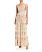 Tiered Floral Embellished Gown
