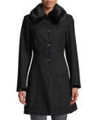 Belted Faux-fur Collar Fit-&-flare Coat