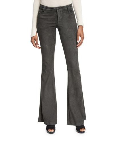 Suede Flare Pants, Charcoal