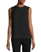 Sleeveless Seam-front Silk Top, Black