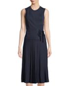 Sleeveless Wrap-front Pleated Knit Dress