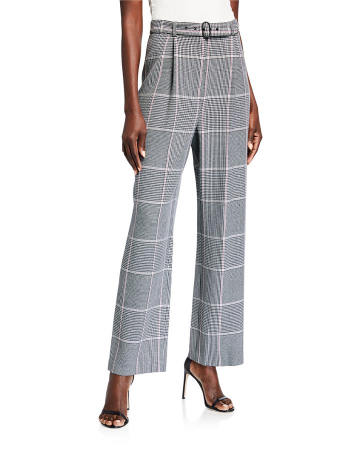 Belted Houndstooth Check High-rise Pants