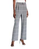 Belted Houndstooth Check High-rise Pants