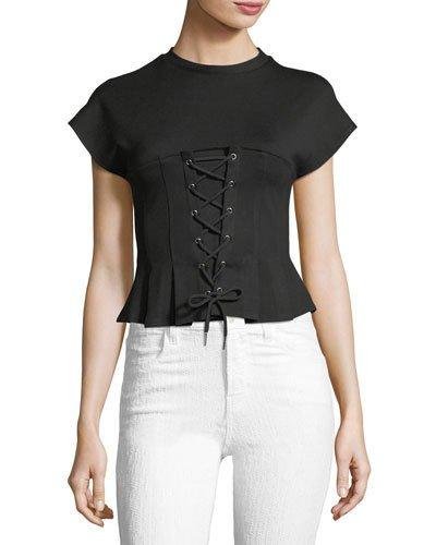 High-neck Cap-sleeve Corset Blouse