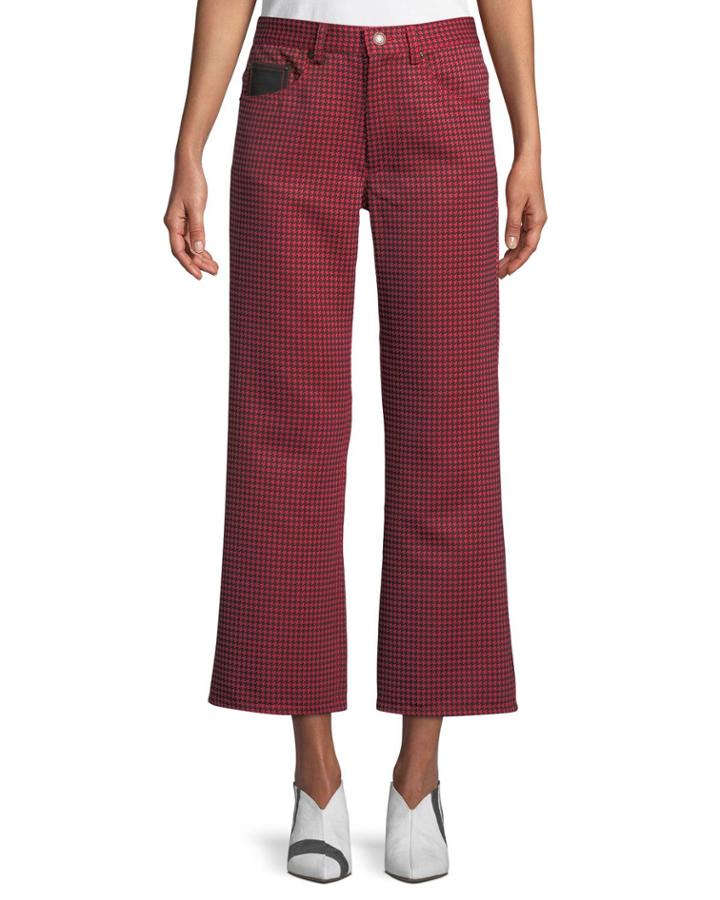 Wide-leg Houndstooth Cropped Pants