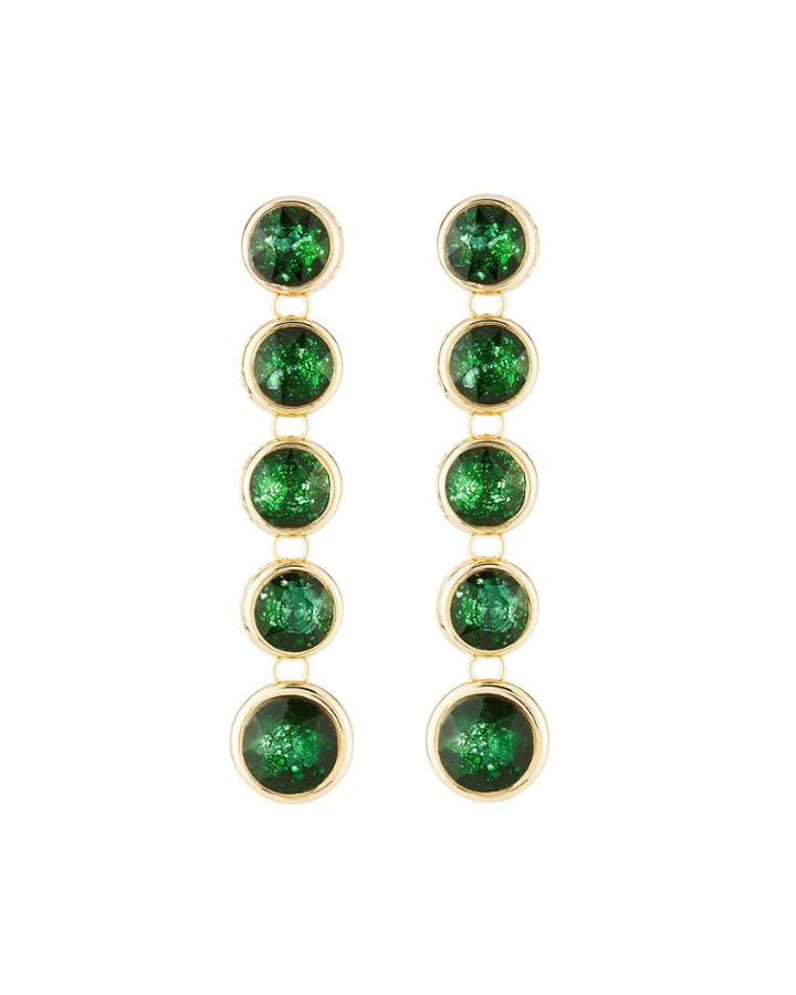 Linear Crystal Drop Earrings, Green
