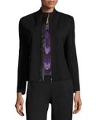 Faux-leather Trim Knit Jacket, Black