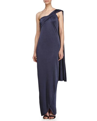 One Shoulder Wrap Gown, Charcoal