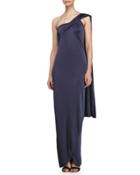 One Shoulder Wrap Gown, Charcoal