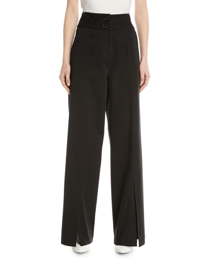 High-waist Slit-front Wide-leg Pants