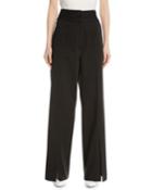 High-waist Slit-front Wide-leg Pants