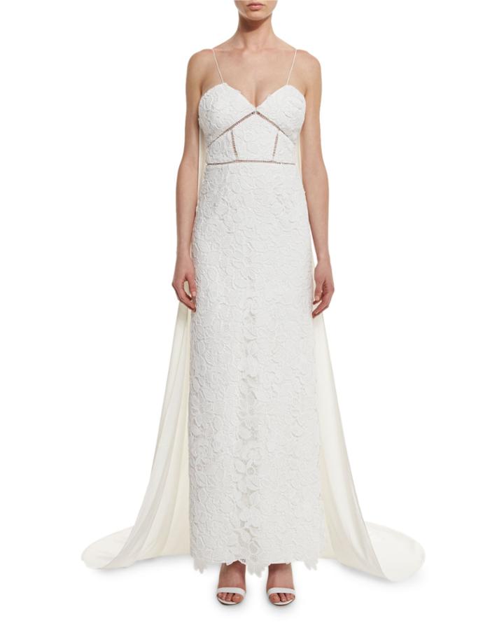 Angelica Guipure Lace Cape-back Bridal Gown, White