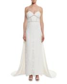 Angelica Guipure Lace Cape-back Bridal Gown, White