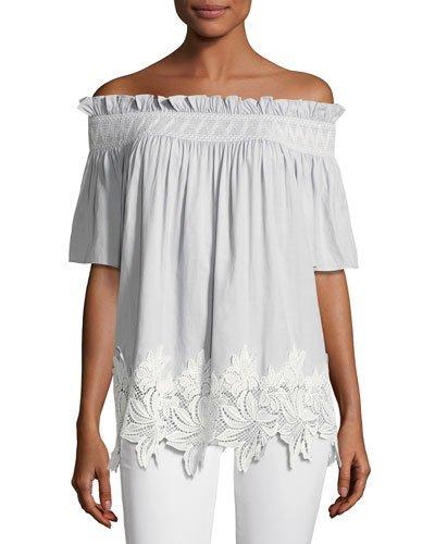 Fiji Off-the-shoulder Lace-hem Blouse,