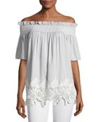 Fiji Off-the-shoulder Lace-hem Blouse,