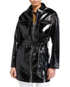 Faux Leather Zip Front Coat