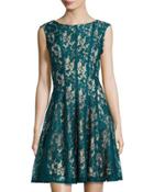 Lace-overlay Fit-and-flare Dress, Hunter/nude