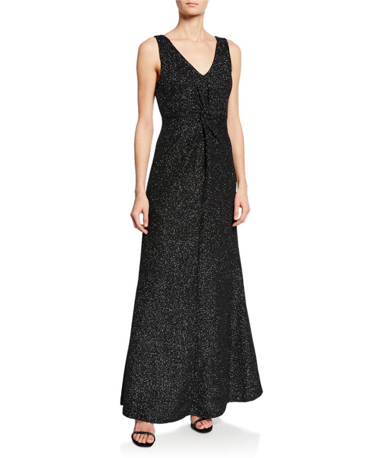 Twisted-front Sparkle Knit Gown