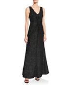 Twisted-front Sparkle Knit Gown