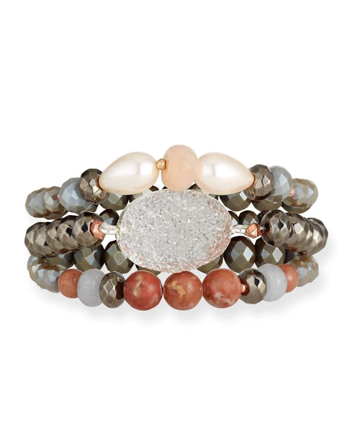 3-strand Pearl & Druzy Bracelet, Neutral