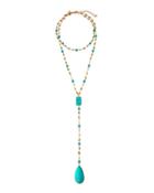 Beaded Choker/y-drop Necklace, Turquoise