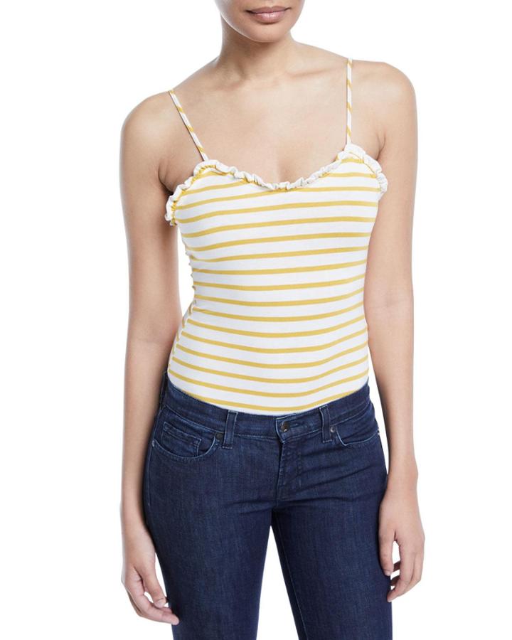 Ruffled-neck Striped Camisole Bodysuit