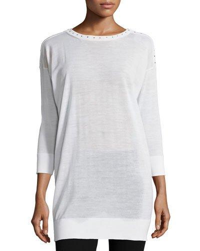 3/4-sleeve Embellished Tunic, White