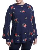 Floral-embroidered Bell-sleeve Blouse,