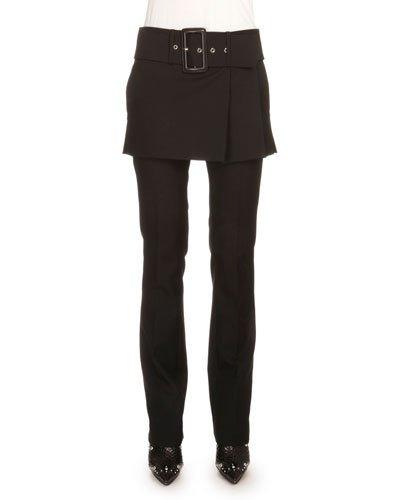 Skirted Pants With Self Belt, Black