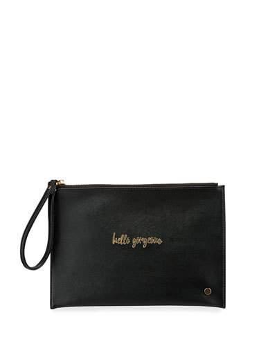 Hello Gorgeous Leather Wristlet, Black