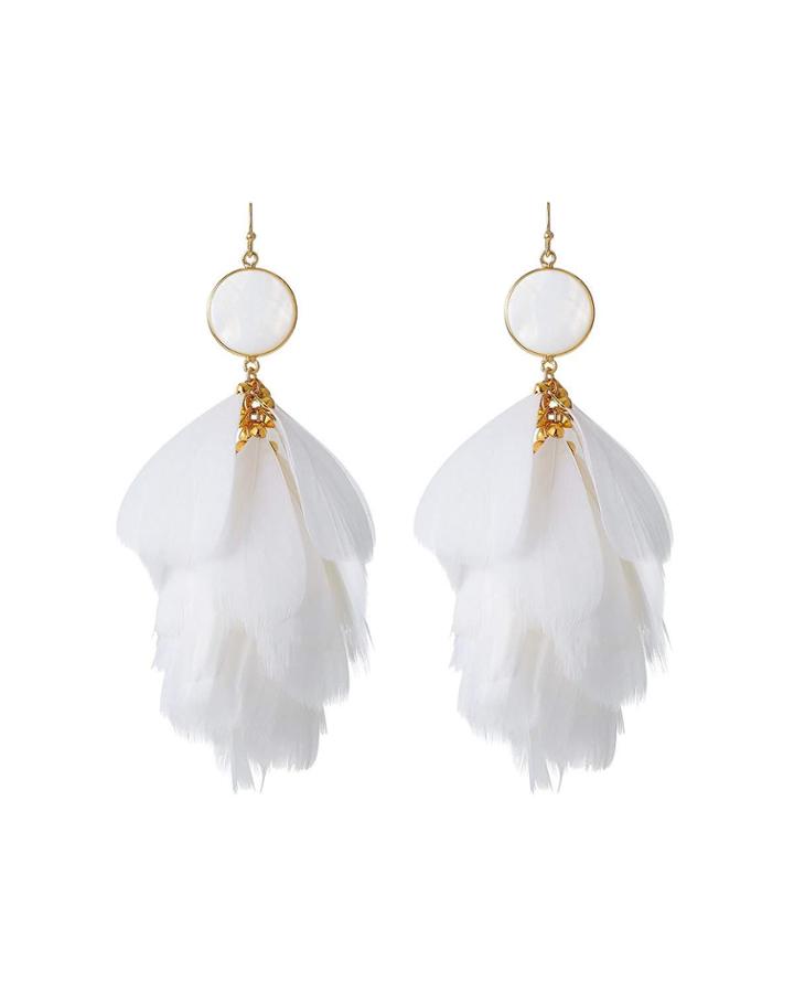 Layered Feather Dangle Earrings, White