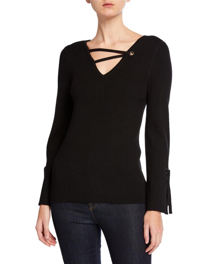 Strappy Grommet V-neck Ribbed