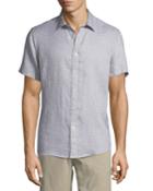 Men's Short-sleeve Printed Linen Button-down