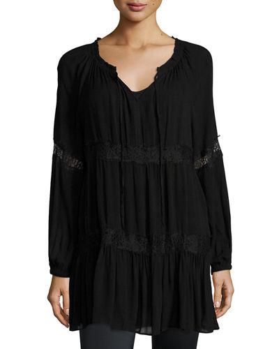 Long-sleeve Split-neck Blouse