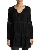 Long-sleeve Split-neck Blouse