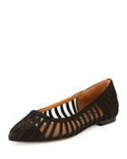 Kallie Mesh-inset Suede Flat, Black