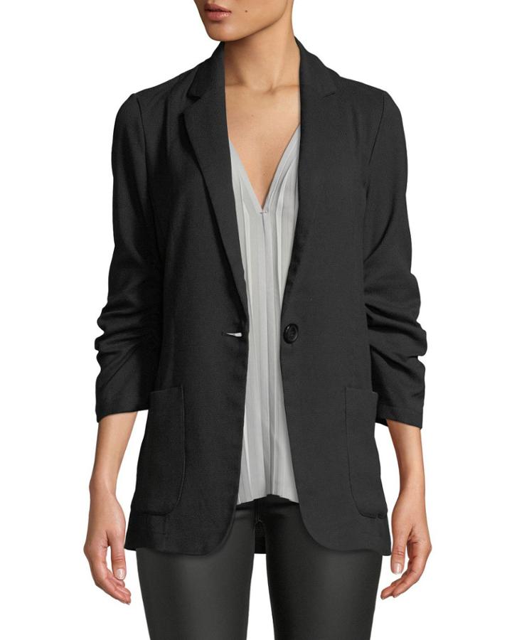 Long Ruched-sleeve Blazer